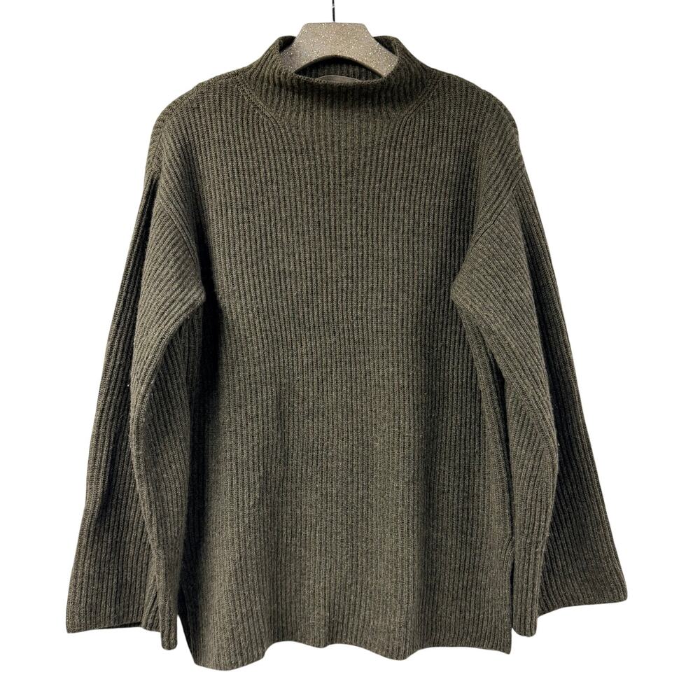 Everlane 100% Cashmere Sweater Green Pullover Hi Neck Medium